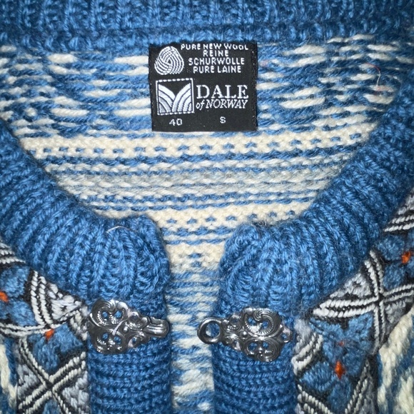 Dale of Norway Vintage Fair Isles Wool Blue & Cream Cardigan SZ S - Picture 7 of 10